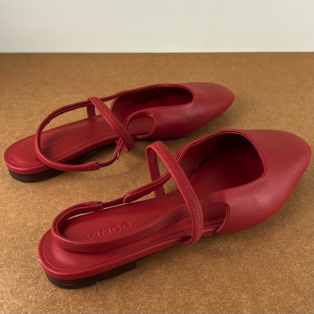 NEW VINCE RED LEATHER SLINGBACK FLATS - Picture 4 of 13